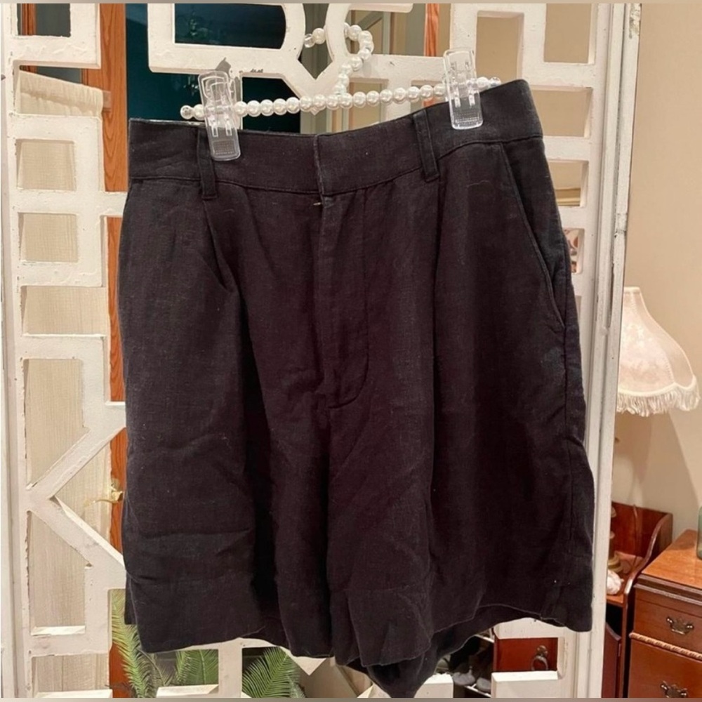 Abercrombie & Fitch Black High-Waist linen Tailored Shorts